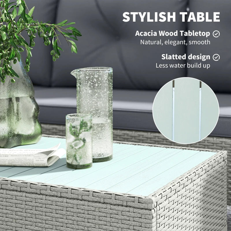 3-Piece Rattan Garden Furniture Set - L-Shaped Chaise Lounge & Coffee Table with Cushions