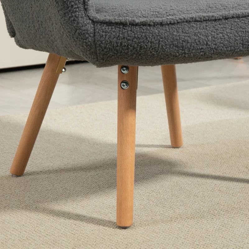 Grey Teddy Fleece Wingback Accent Chair for Stylish Living Room Decor