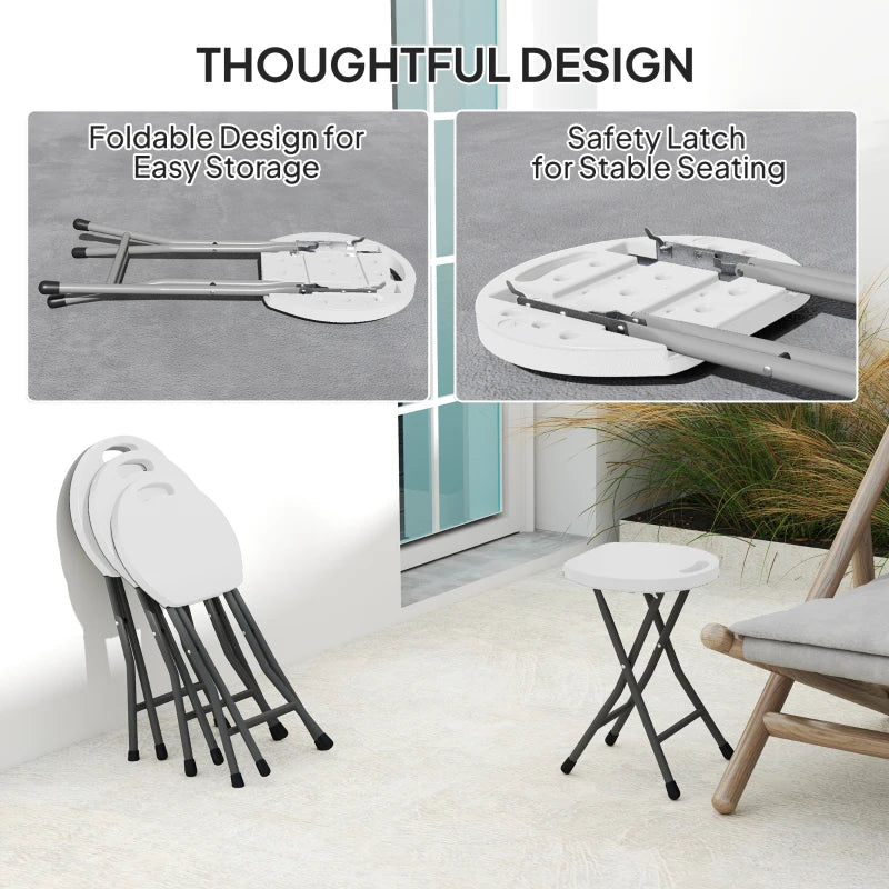 Set of Four White Folding Carry Stools - Compact and Lightweight Design