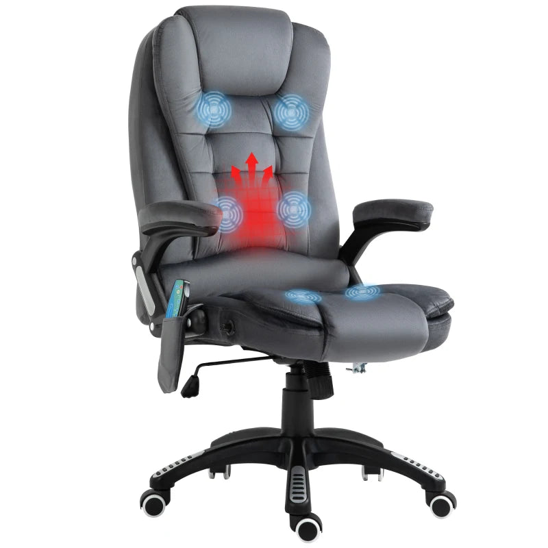 Vinsetto Heated Massage Recliner Chair - 6 Massage Points, Velvet Fabric, 360° Swivel, Grey Office Chair for Ultimate Comfort
