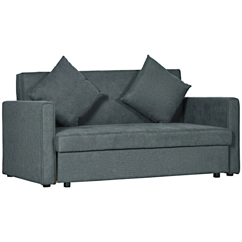 Modern 2 Seater Sofa Bed with Hidden Storage, Cotton Loveseat Couch and Cushions for Living Room, Dark Grey
