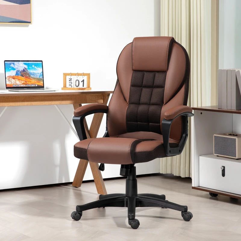 Stylish Brown Faux Leather Office Chair - Ergonomic Design, Adjustable Height, Modern Comfort for Home & Office Use