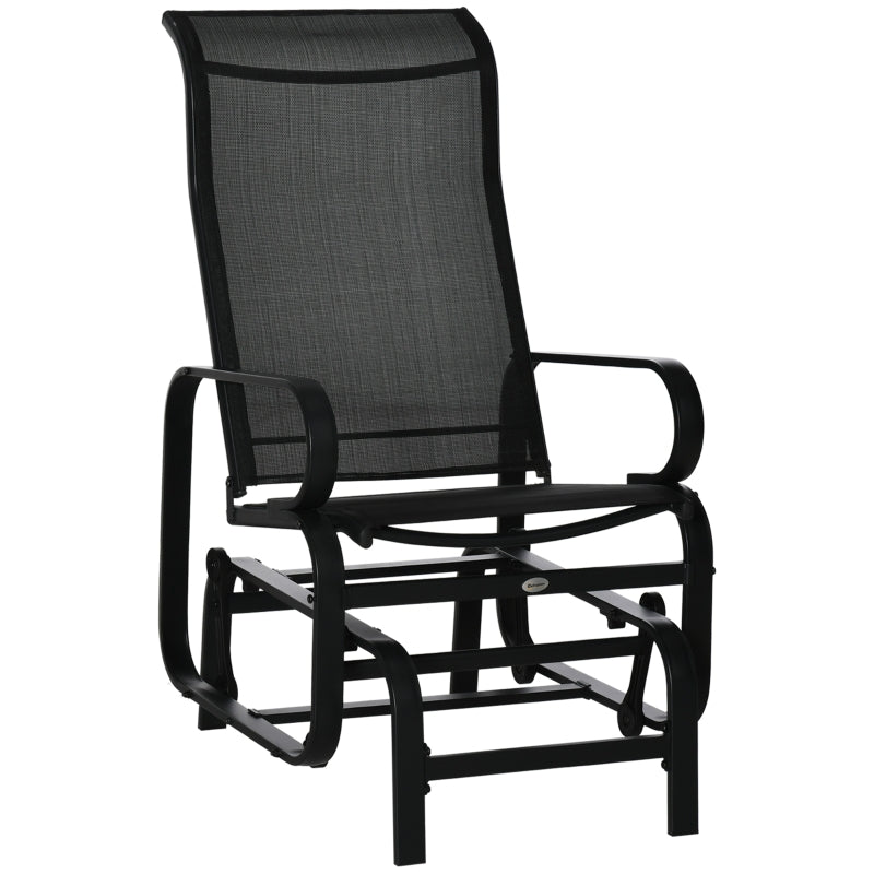 Black Outdoor Gliding Rocking Chair - Sturdy Metal Frame Garden Swing