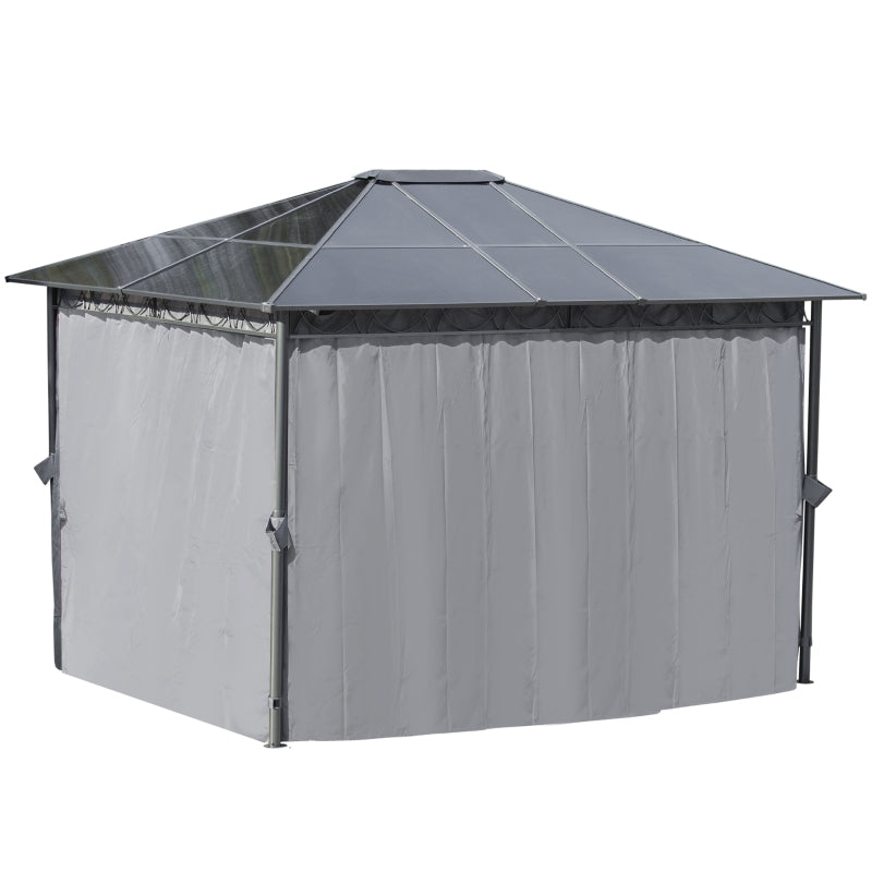 3m x 3.6m Hardtop Gazebo With Curtains - Grey