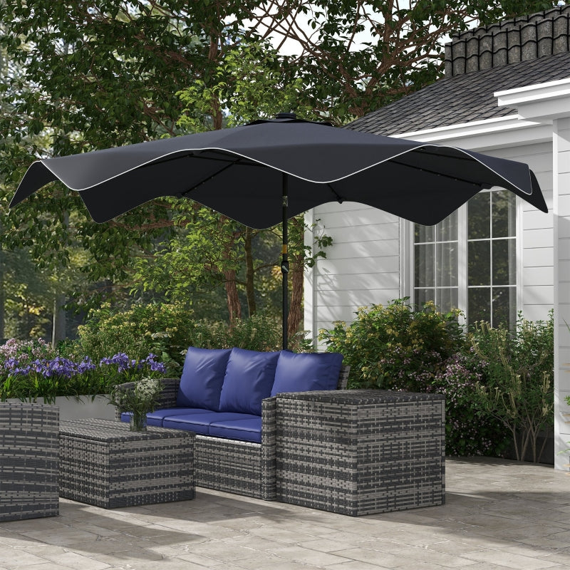 Dark Grey Solar LED Patio Umbrella, 3x3m, Tilt & Crank, Outdoor Market Parasol