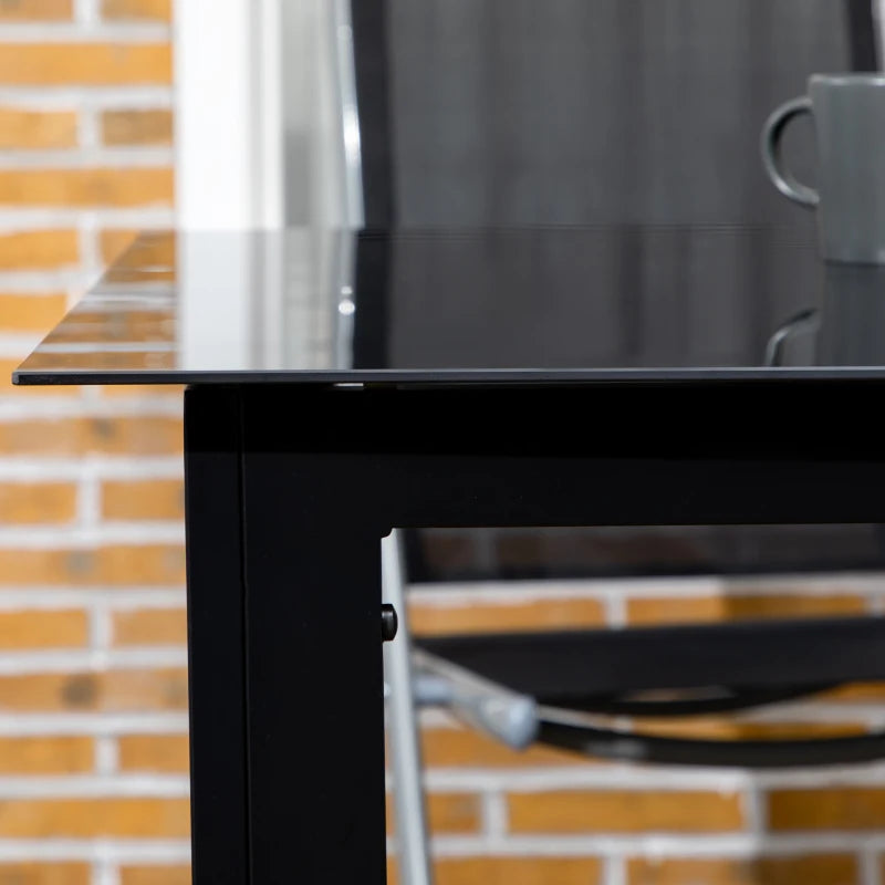 Black 6-Seater Outdoor Aluminium Dining Table with Glass Top