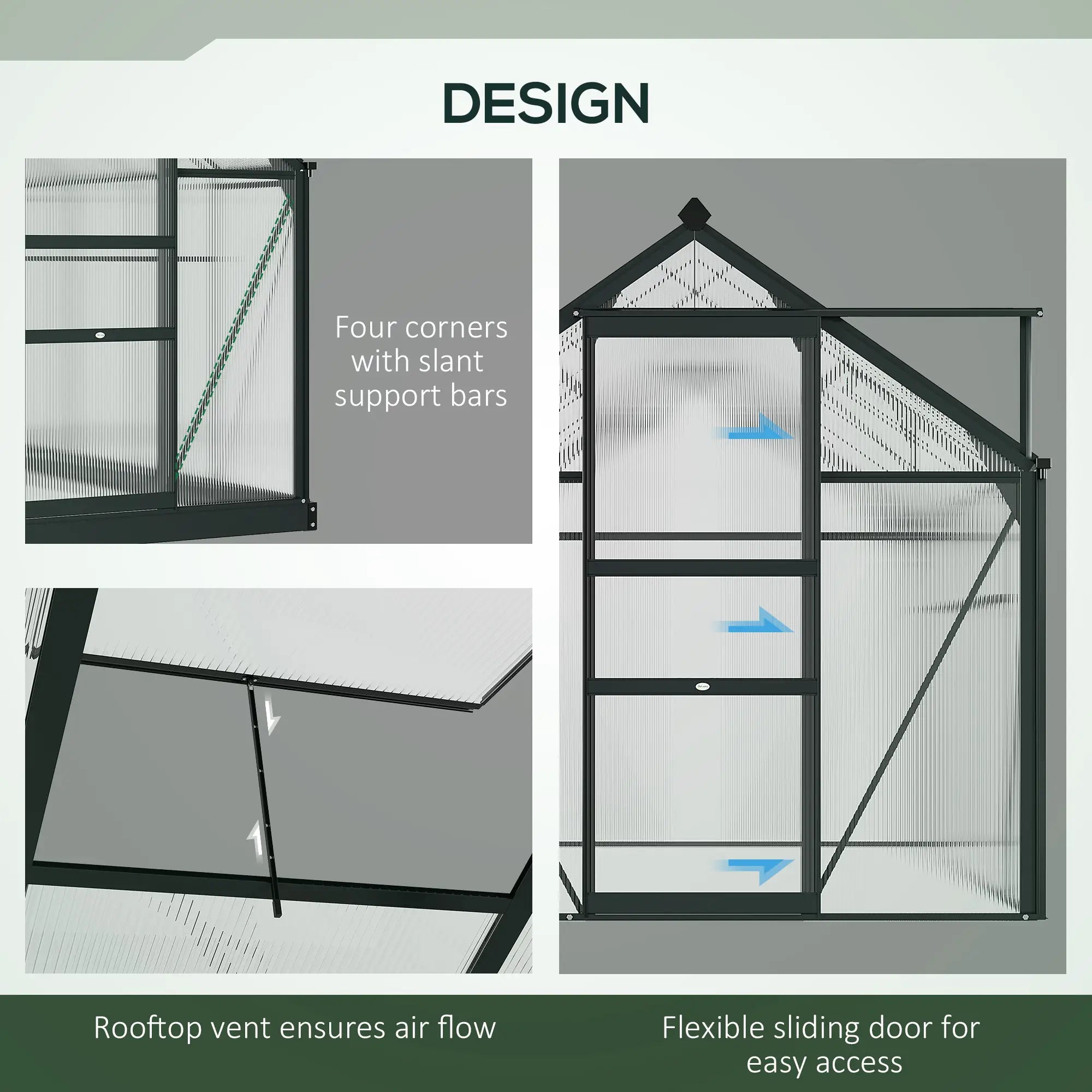 Grey 6ft x 4ft Polycarbonate Greenhouse With Aluminium Frame