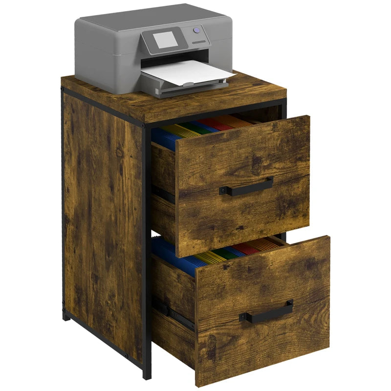 Vinsetto 2-Drawer Industrial File Cabinet - Rustic Brown Vertical Organizer for A4 Hanging File Folders - Home Office Storage