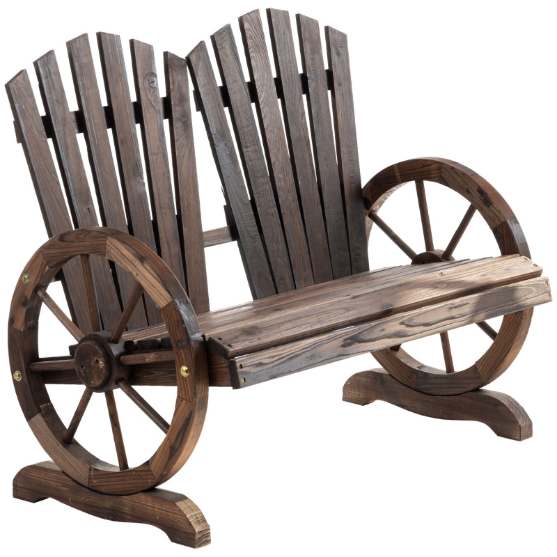 Natural Wood Fir Log Love Seat with Wheel Armrests