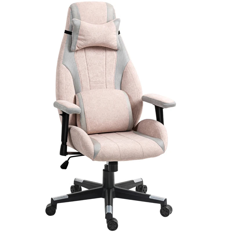 Ergonomic Pale Pink Fabric Gaming Chair with Lumbar Support & Headrest - Perfect for Comfort & Style in Gaming