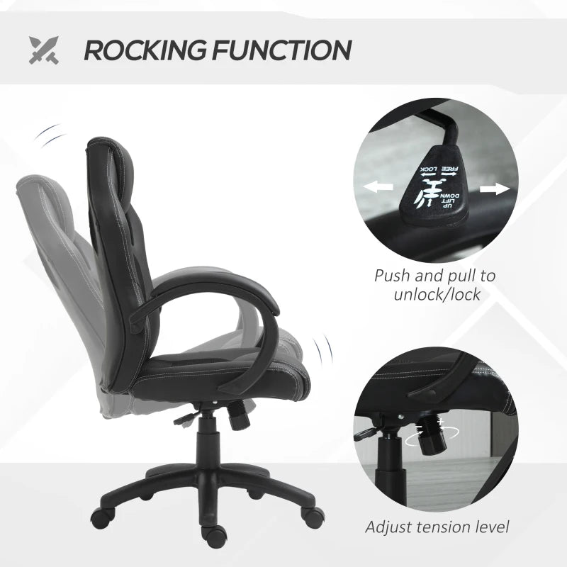 Vinsetto Ergonomic Faux Leather Swivel Office Chair with Wheels and Armrests for Home Office Black