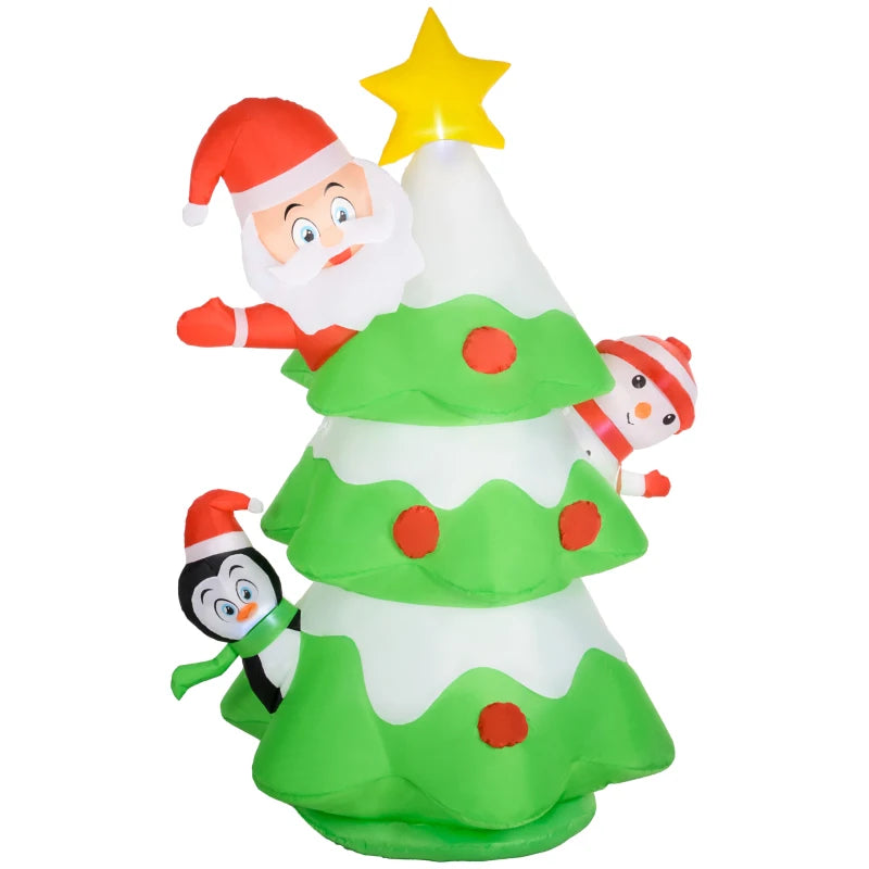 8ft Inflatable Christmas Tree with Friends - Festive Holiday Outdoor Decoration for Yard, Garden, and Party
