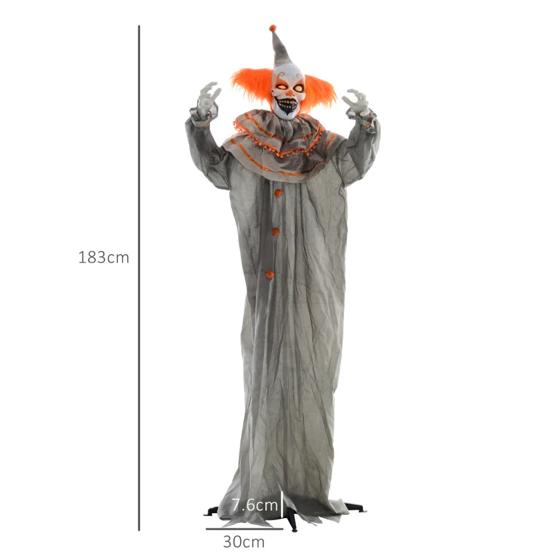 6 Foot Orange Clown Halloween Animatronic with Glowing Eyes for Spooky Decorations
