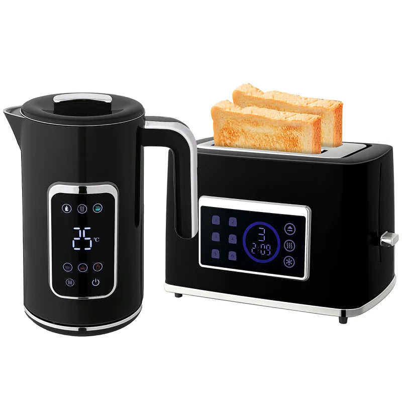 Premium Black Touch Screen Kettle and Toaster Set - Modern Kitchen Appliances for Effortless Cooking and Stylish Design
