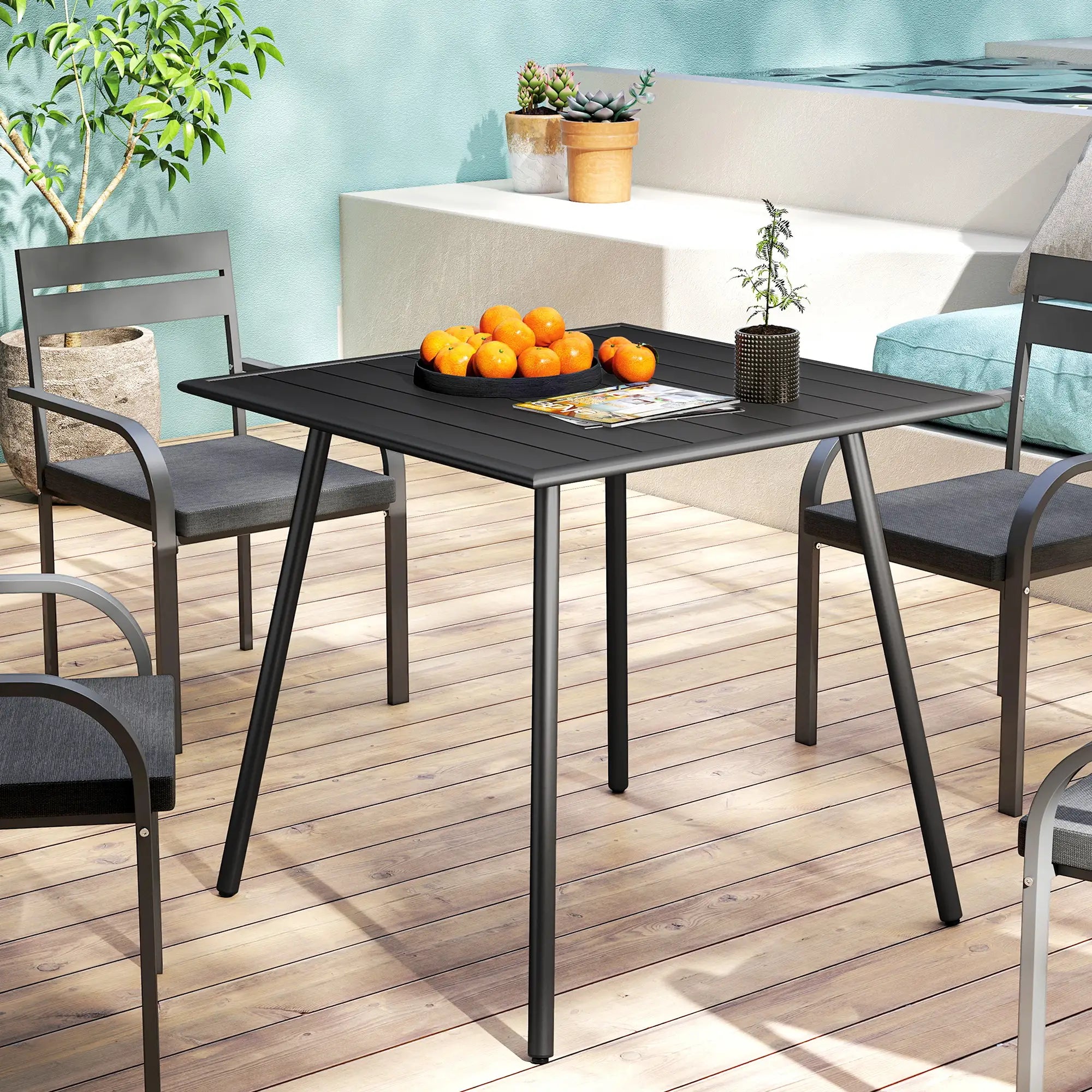 Black Square Garden Table with Slat Top