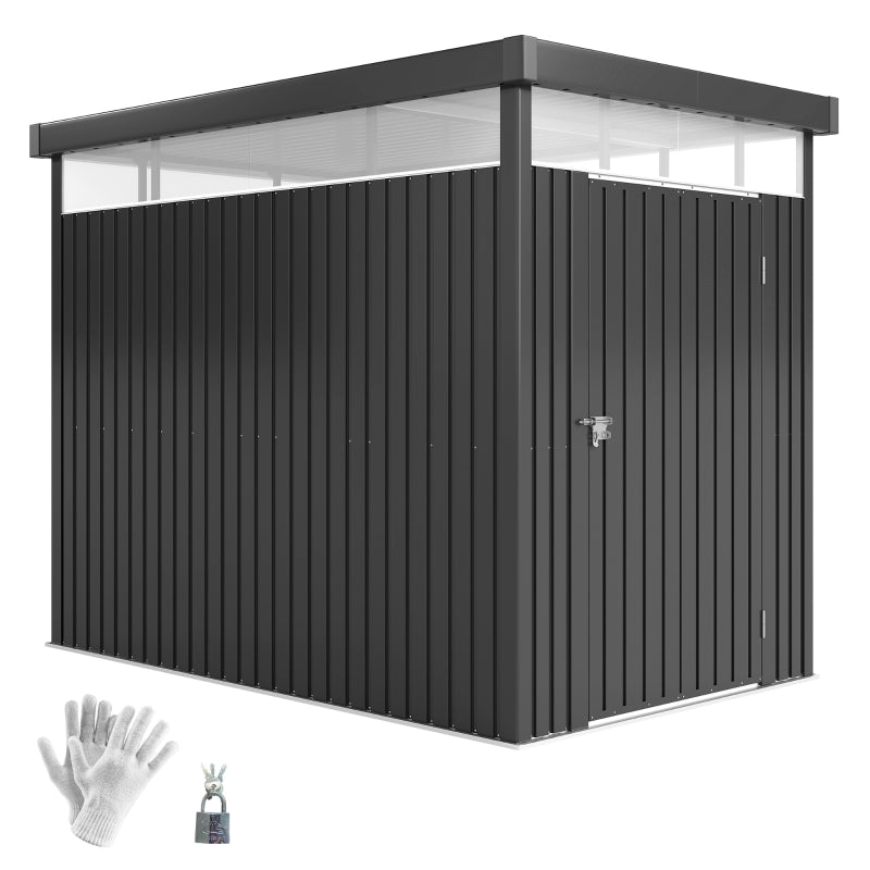 5.3 x 8.5ft Galvanized Steel Garden Shed with Windows, Lockable Door for Outdoor Storage
