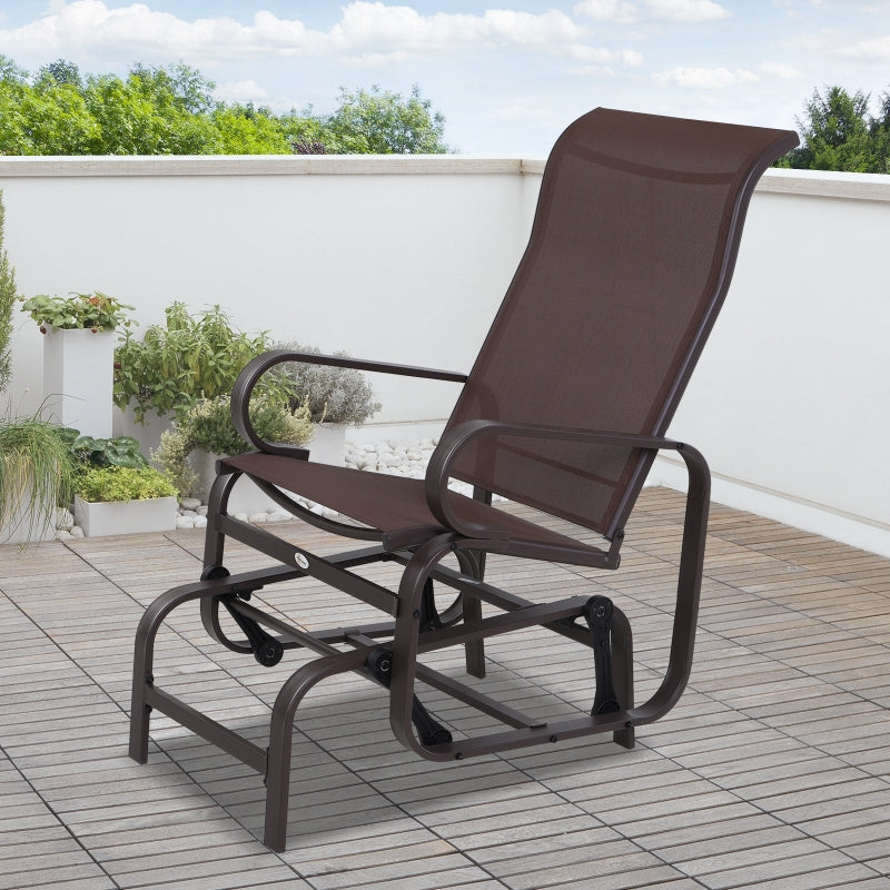 Brown Outdoor Gliding Rocking Chair - Sturdy Metal Frame Garden Swing