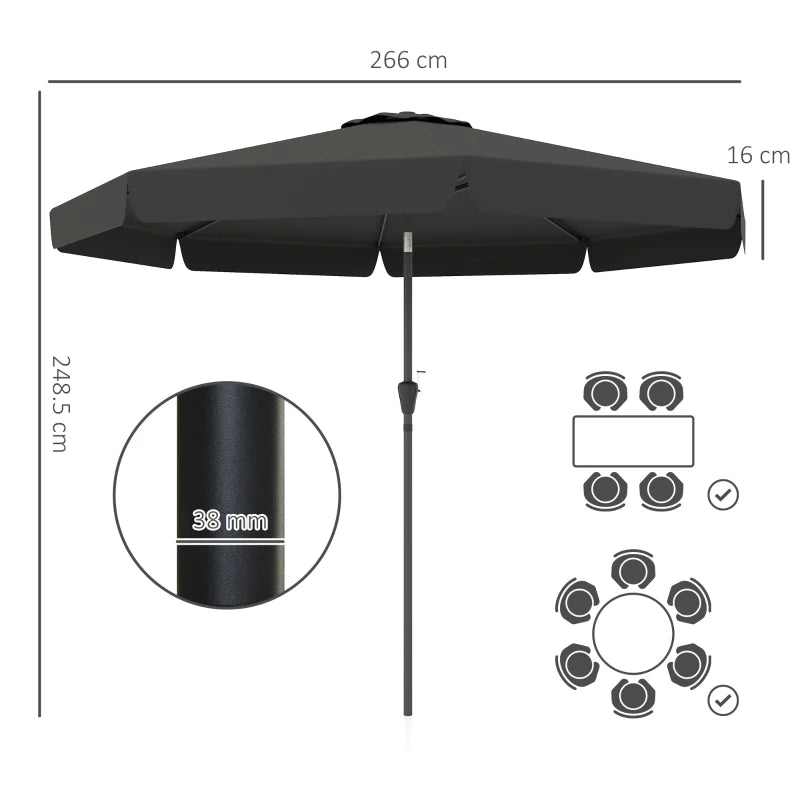 Black 2.7m Patio Table Umbrella with Tilt and Crank