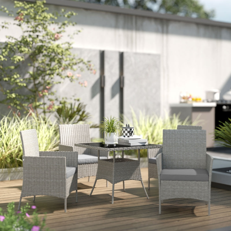 5-Piece Light Grey Rattan Dining Set - Outdoor Patio Furniture