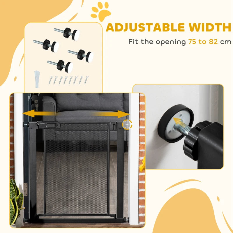 Dog Safety Gate for Hallways & Staircases - Automatic Closing Door, Black Pet Barrier for Home Safety