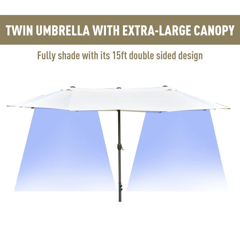 Double-Sided Off-White 4.6M Sun Umbrella Canopy with Crank and Cross Base