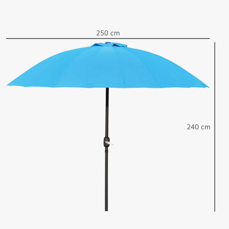Blue 2.5m Crank & Tilt Garden Parasol Umbrella - Adjustable Outdoor Sun Shade