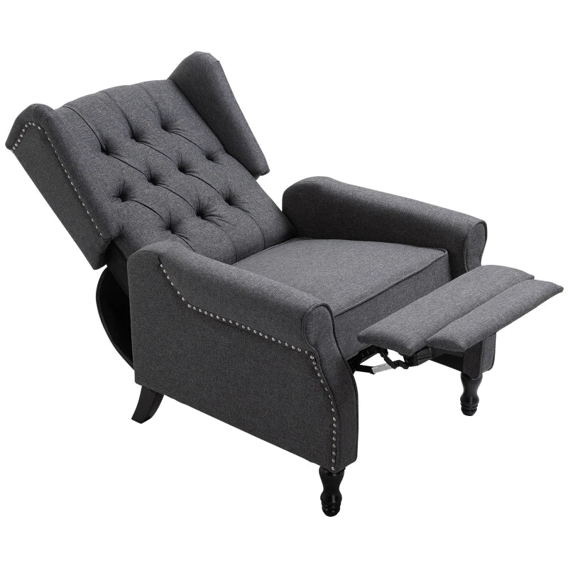 Vintage Wingback Recliner Armchair with Nail Head Trim and Footrest for Living Room in Dark Grey