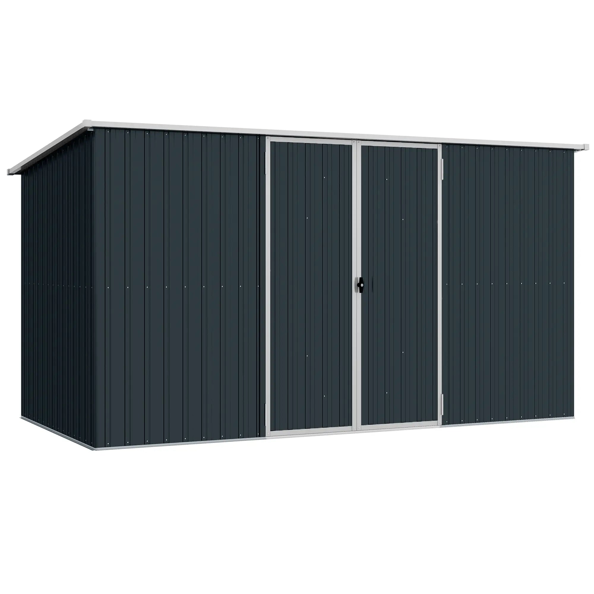 11ft x 5.6ft Dark Grey Steel Garden Shed With Lockable Doors and Gloves
