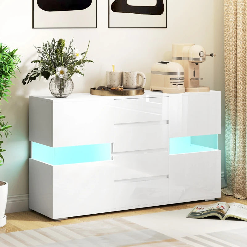 Modern LED Light Sideboard - High Gloss White Finish, Stylish Storage Cabinet for Living Room or Dining Room