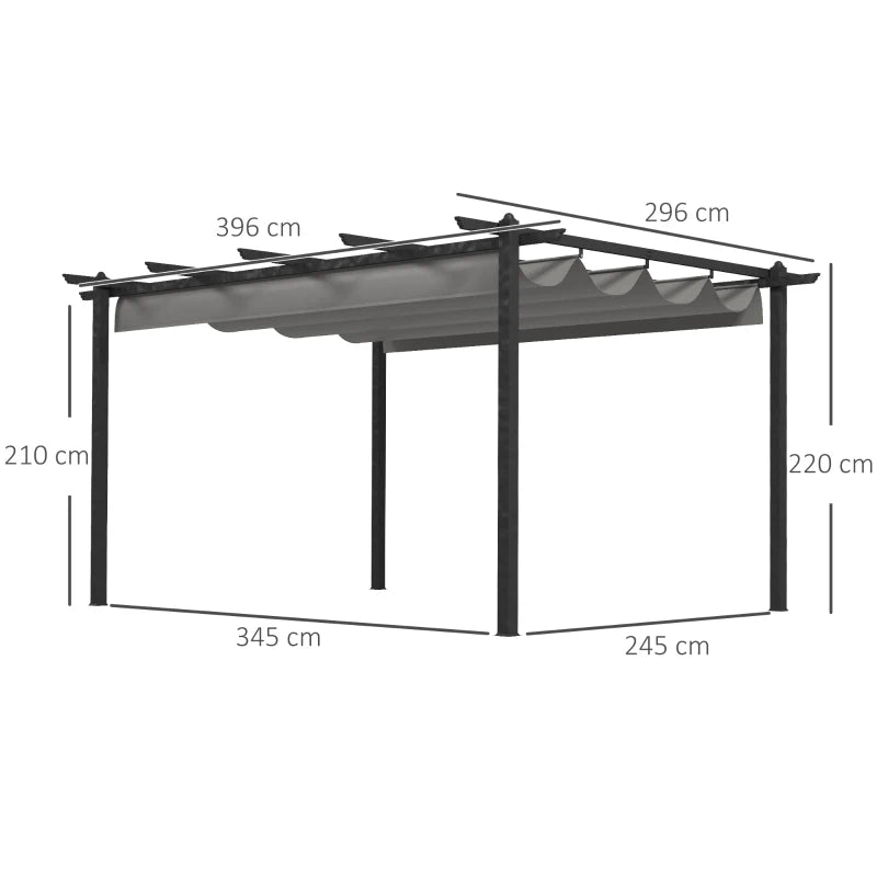 Grey 4m x 3m Aluminium Pergola with Retractable Roof