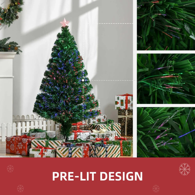4FT Pre-Lit Fibre Optic Christmas Tree with Multi-Colour Lights & Tree Topper - Perfect Holiday Décor for Xmas