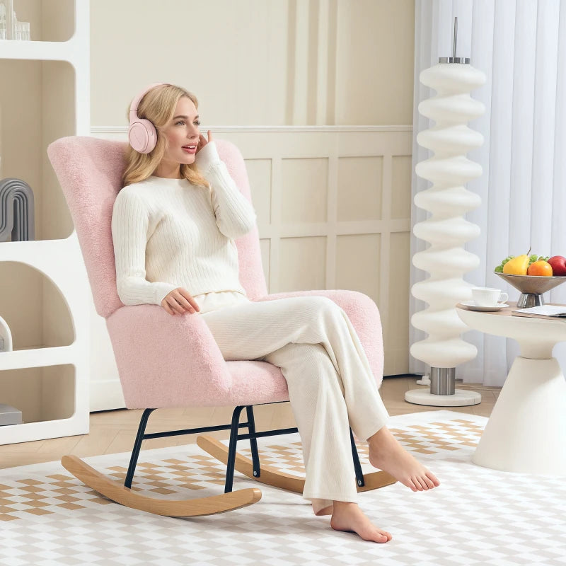 Pink Teddy Fleece Rocking Chair - Cozy Comfort for Kids, Size: Standard