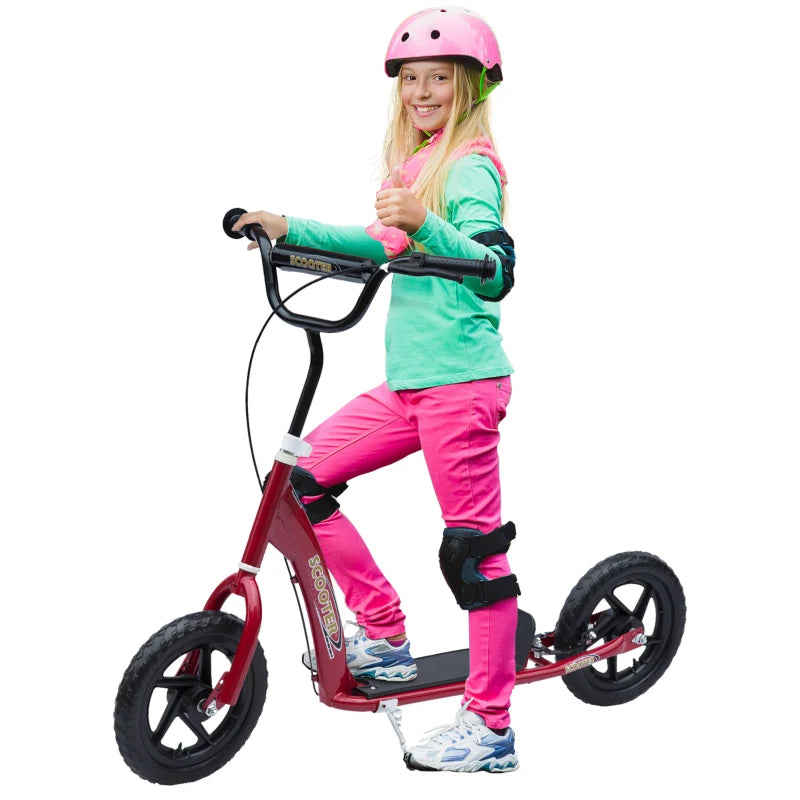 Kids Kick Scooter with 12" EVA Tyres, Rear Brake & Big Wheels - Perfect for Ages 5-12, Red Color