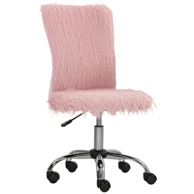 Modern Pink Plush Office Desk Chair - Armless Swivel Vanity Chair with Adjustable Height for Home, Bedroom & Living Room