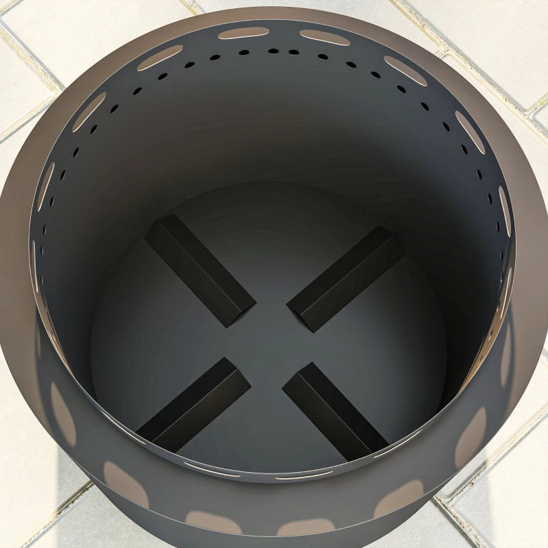 Portable Smokeless Fire Pit - 48.5cm Wood Burning Firepit with Poker for Garden, Camping & Bonfire Parties - Dark Grey Metal