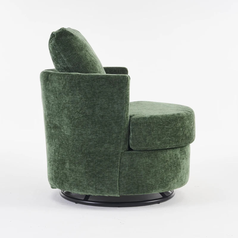 Stylish Green Chenille Swivel Office Chair with Back Cushion, Foam Padding, Wooden Frame, 360° Rotation, 78.5x83x86 cm