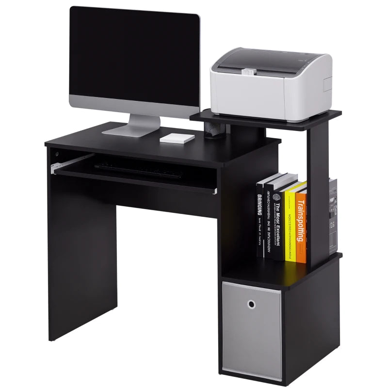 Black Computer Desk with Sliding Keyboard Tray, Storage Drawer & Shelf - Ideal Home Office Workstation