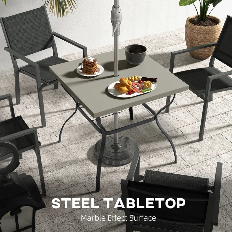 Steel Garden Table Set with Parasol Hole - Grey/Black, 4-Seater