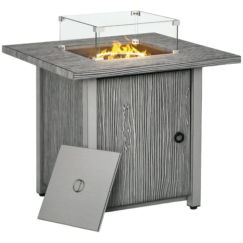 71cm 50,000 BTU Gas Fire Pit Table with Cover & Glass Screen - Stylish Grey Outdoor Heating Solution
