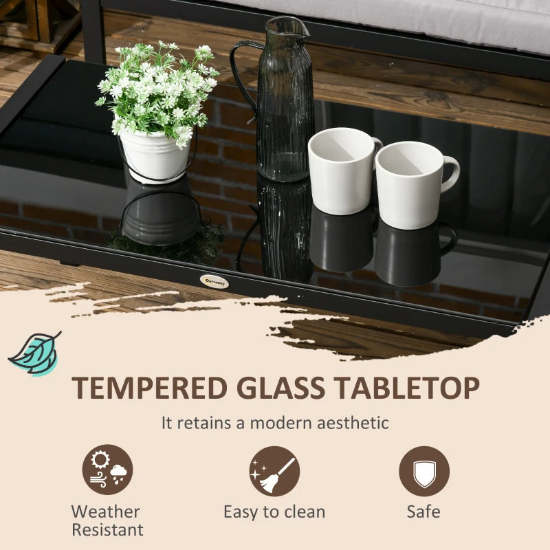 Grey Metal-Framed Garden Corner Sofa With Breathable Mesh Side Pockets