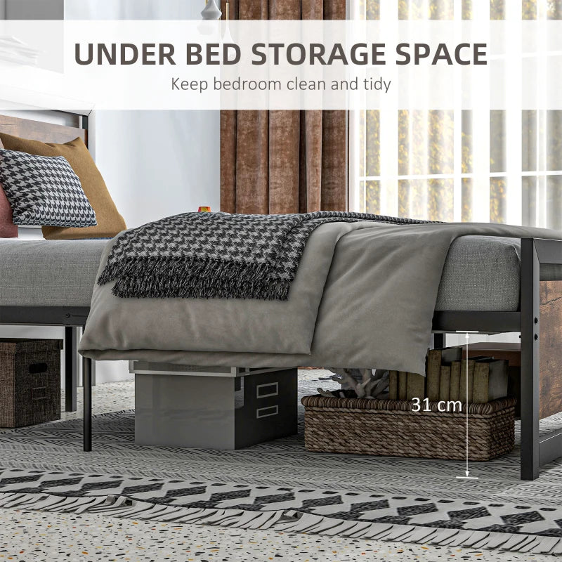 King Size Metal Bed Frame with Headboard & Footboard - Sturdy Slat Support & Underbed Storage - Stylish Bedroom Furniture for Adults