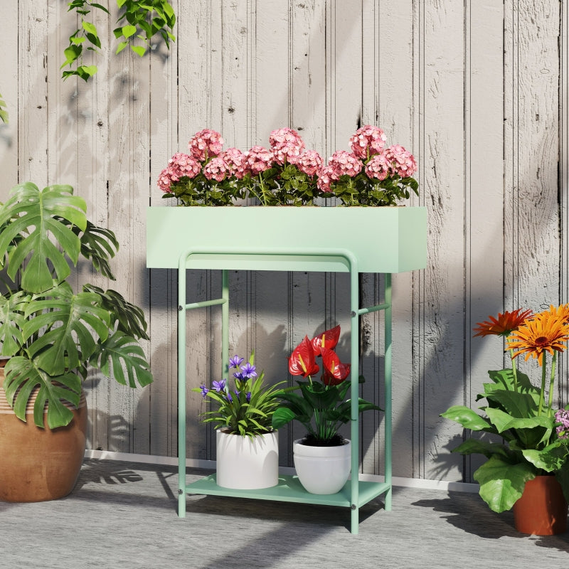 2 Tier Metal Plant Stand - Green Flower Pot Rack Shelf with Drain Holes for Indoor Outdoor Garden, Patio, Balcony, Living Room - 2-Tier Design