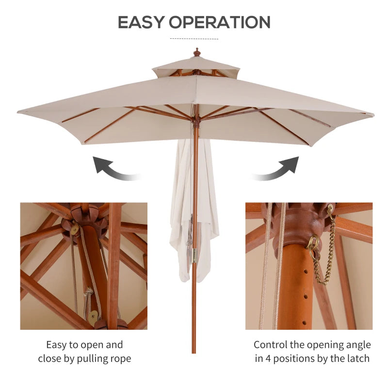 Beige Double Tier 3x3m Patio Garden Umbrella Sunshade Canopy