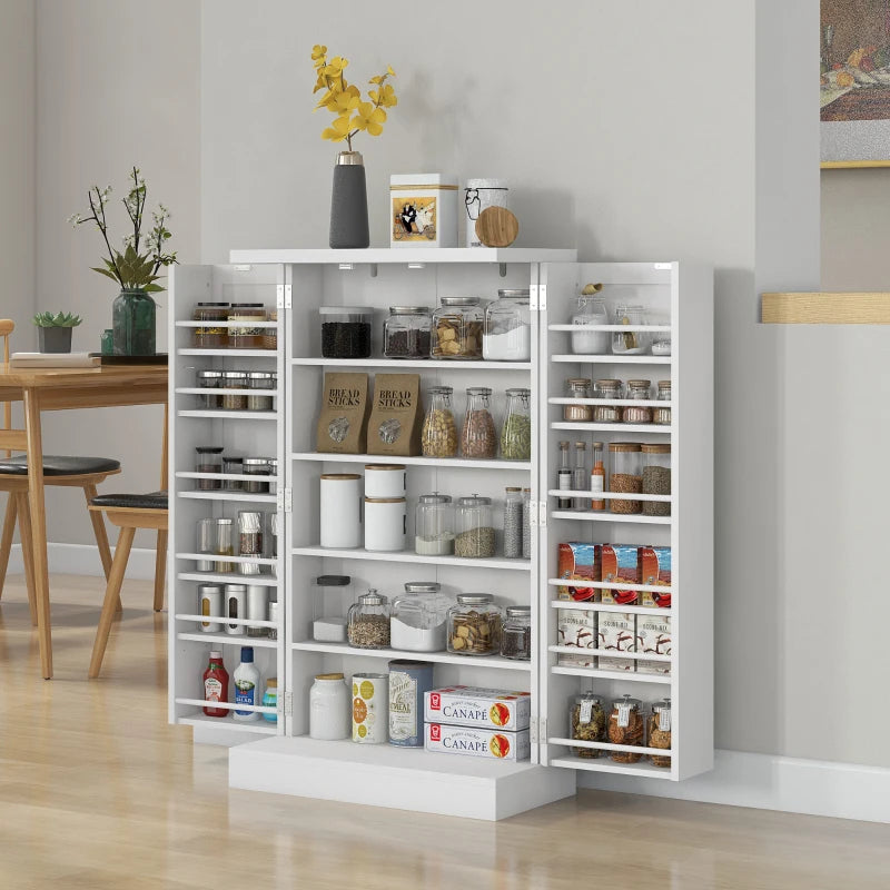 Freestanding Multi-Storage Kitchen Cupboard with Adjustable Shelves - Stylish White Organizer for Kitchen Storage Solutions