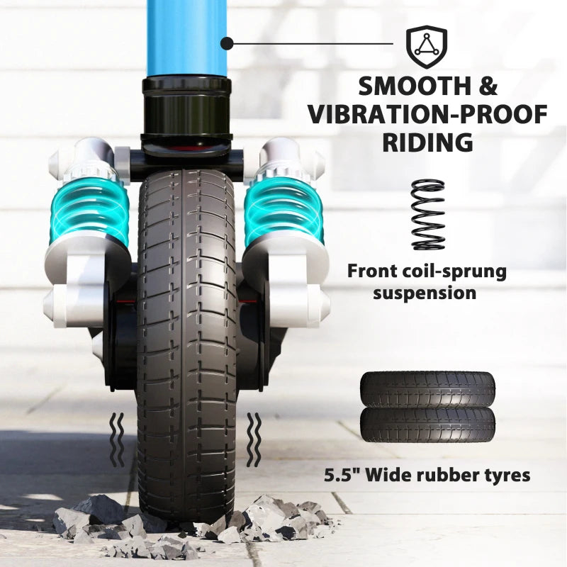 Folding Electric Scooter for Kids with Dual Brakes Front Suspension and LED Lights Blue