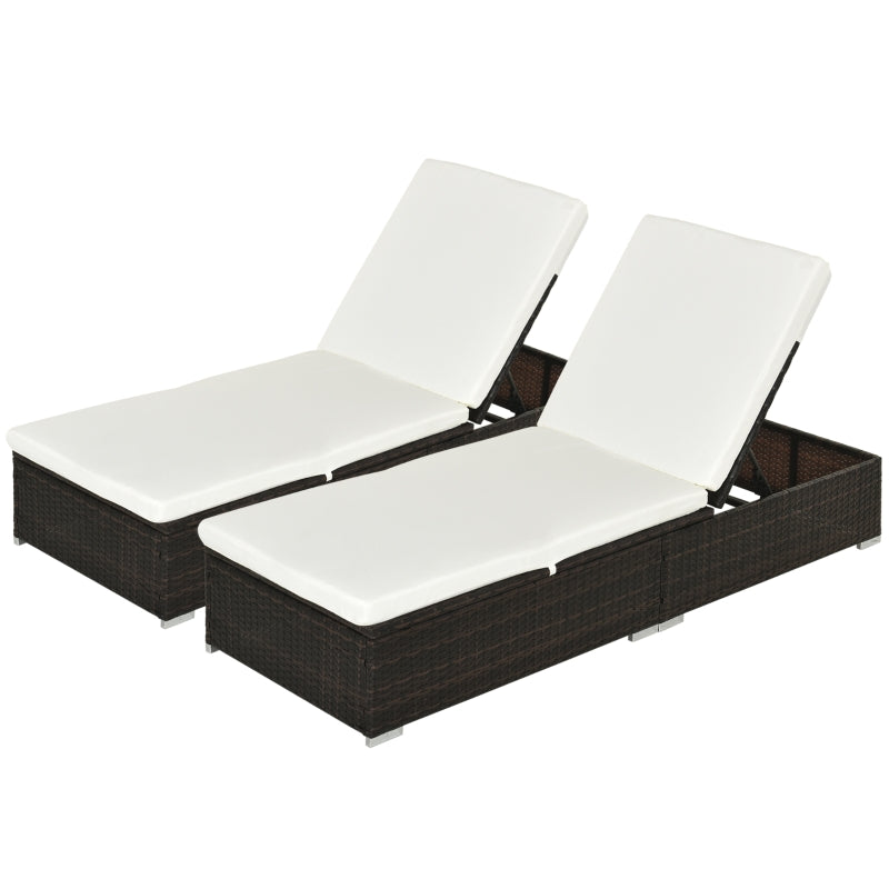 Brown Rattan Sun Lounger Set with Cushions - Outdoor Garden Furniture