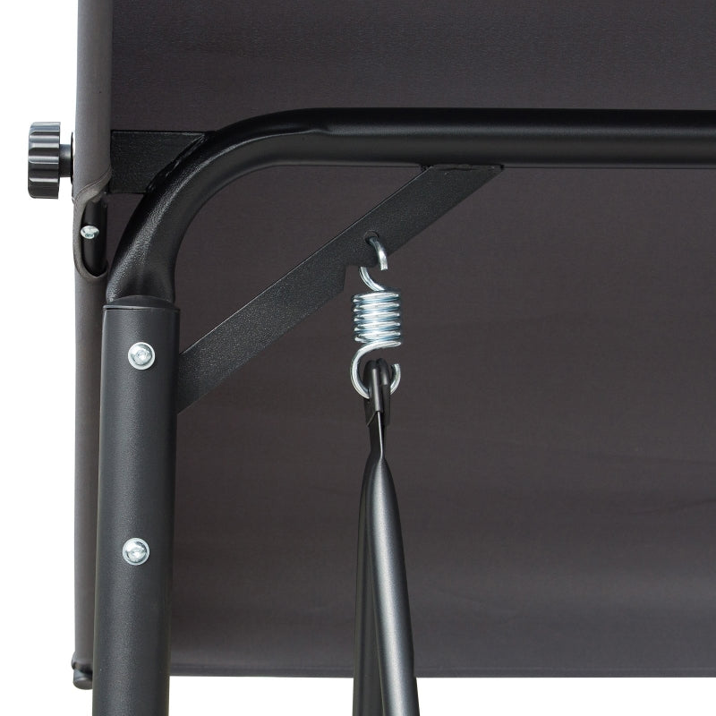 Charcoal Grey 3-Person Outdoor Swing Chair with High Back, Side Pouches, and Canopy