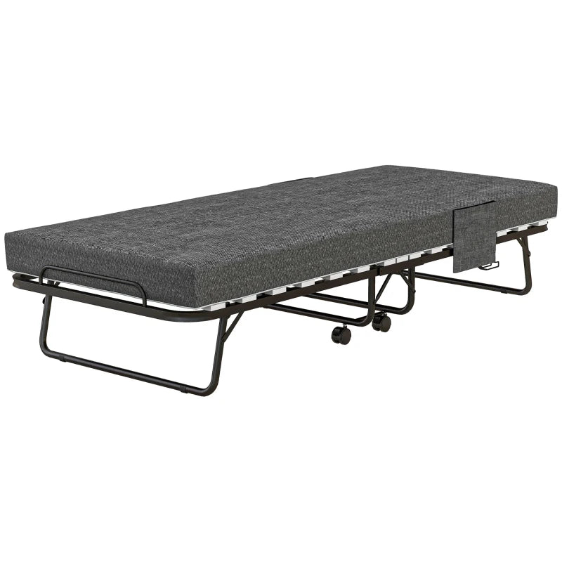 Portable Folding Bed with Wheels Steel Frame for Easy Storage and Travel Black Grey