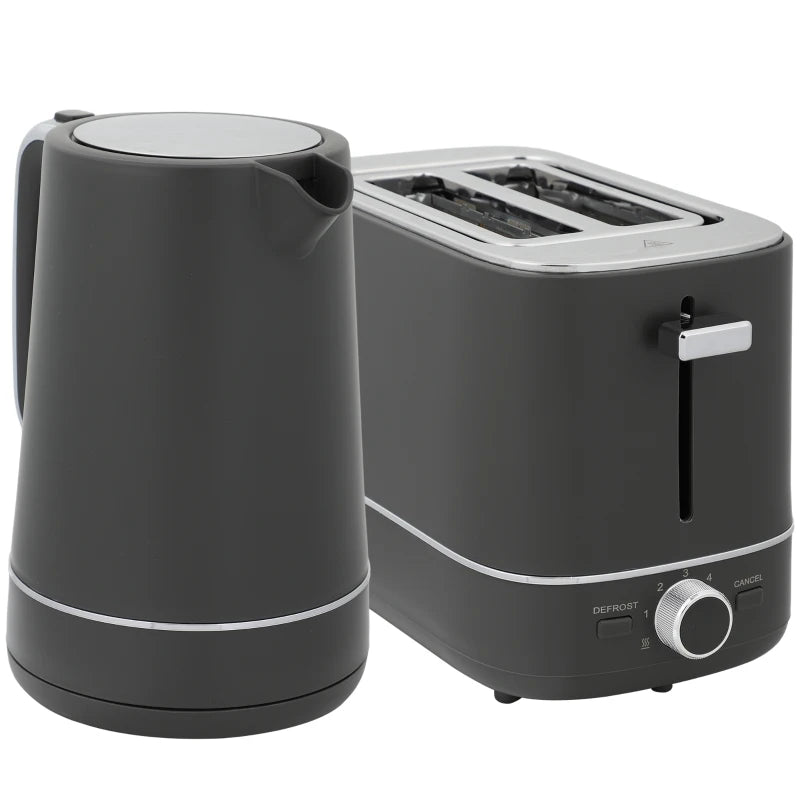 Premium Grey Kettle and Toaster Set - 1.7L Fast Boil 3000W Kettle & 2 Slice Toaster with 6 Browning Levels