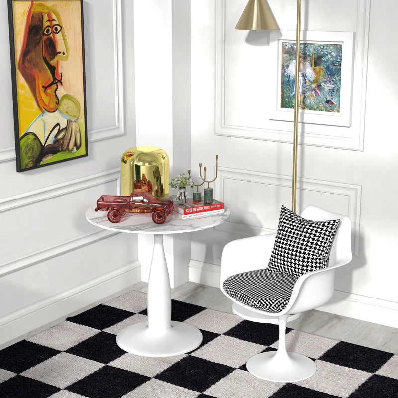 Elegant Small 2-Person Dining Table with Steel Base & Non-Slip Foot Pad - Modern White & Grey Design